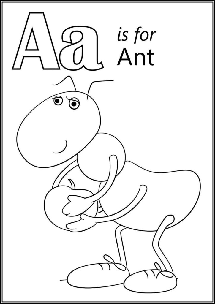 A Is For Ant Holding Apple - TotalColoring.Com