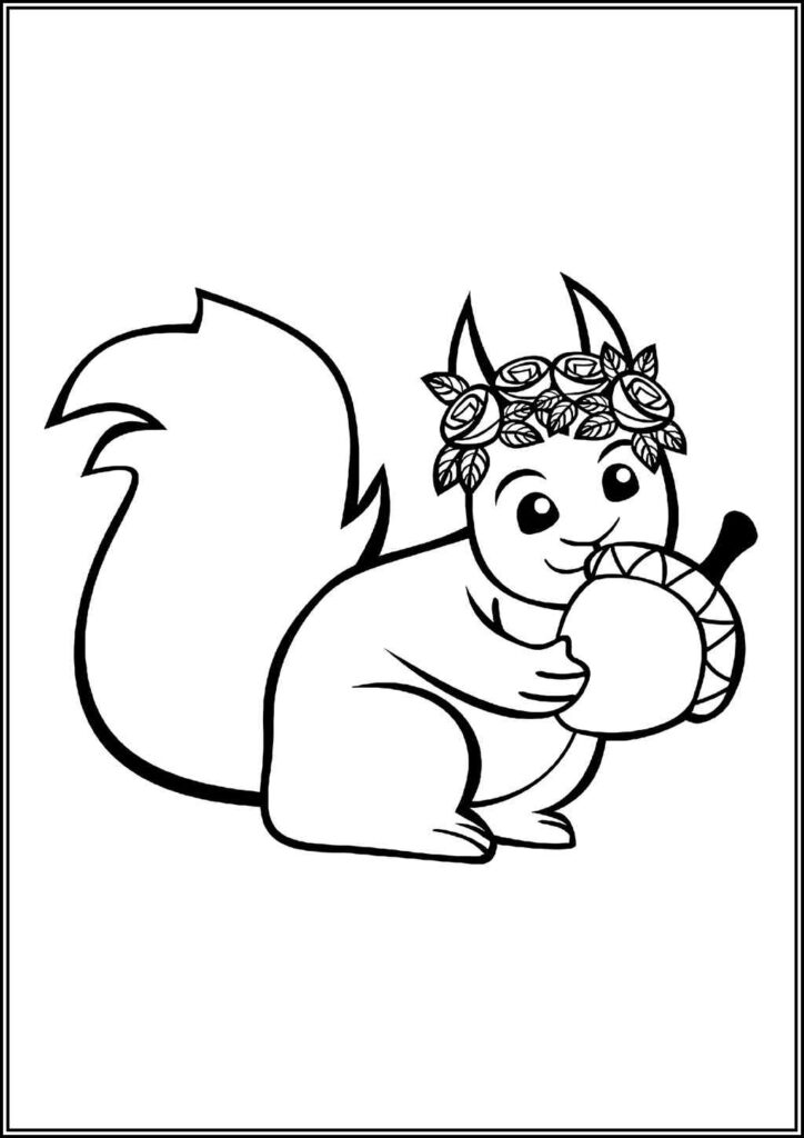 A Cute Squirrel And Acorn Coloring - TotalColoring.Com