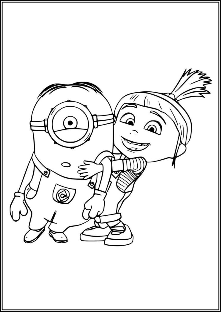 Agnes Gru Hugs Minion Coloring - TotalColoring.Com