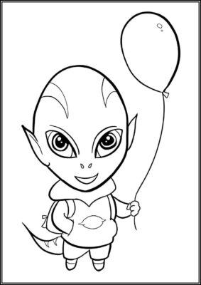 Alien And A Balloon Coloring - TotalColoring.Com