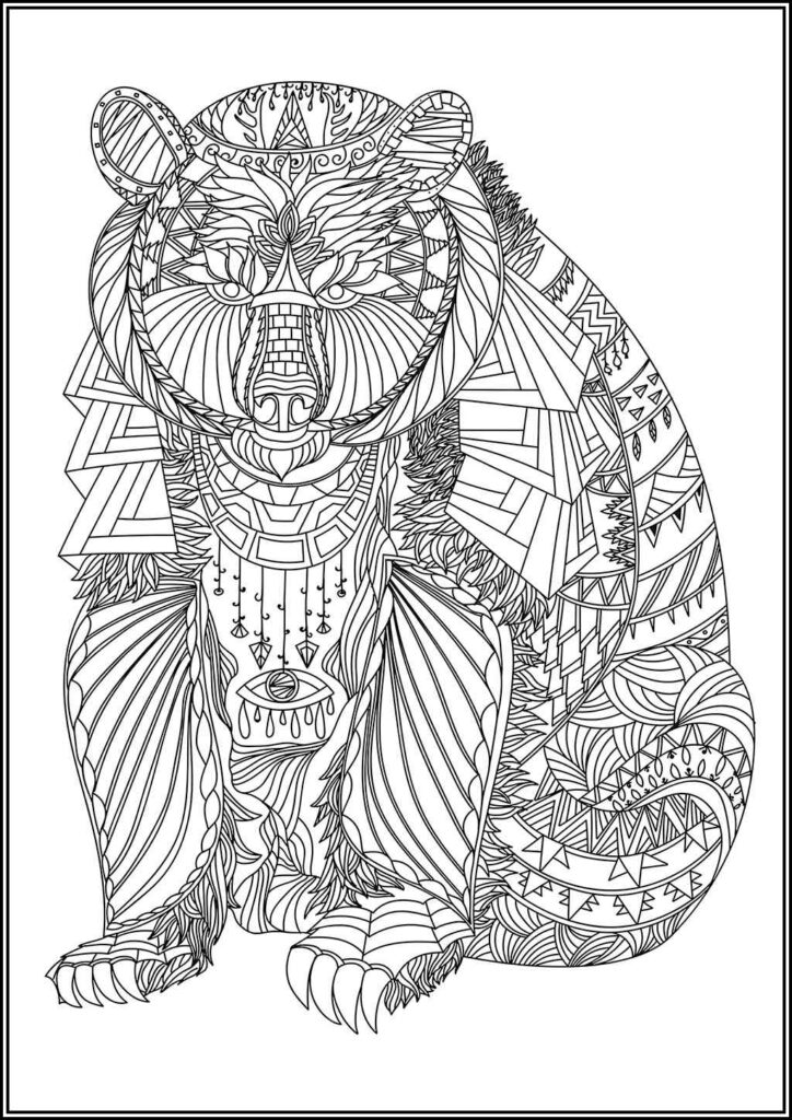 Bear Sitting Mandala Coloring 2 - TotalColoring.Com