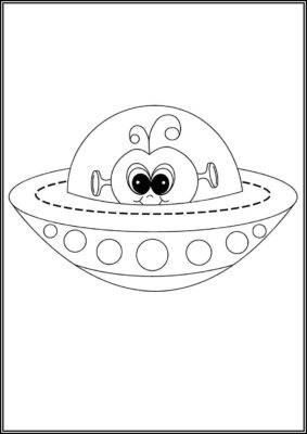 Cute Alien In Spaceship Coloring - TotalColoring.Com