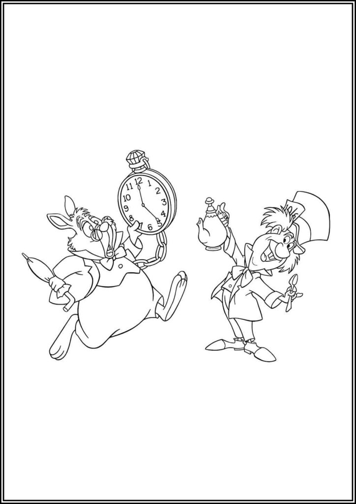 White Rabbit And Mad Hatter Coloring - TotalColoring.Com