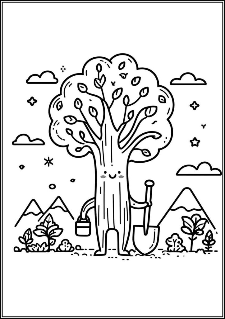 Happy Arbor Day Friendly Tree Coloring - TotalColoring.Com