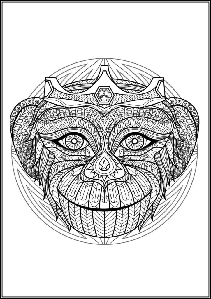 King Monkey Mandala Coloring - TotalColoring.Com