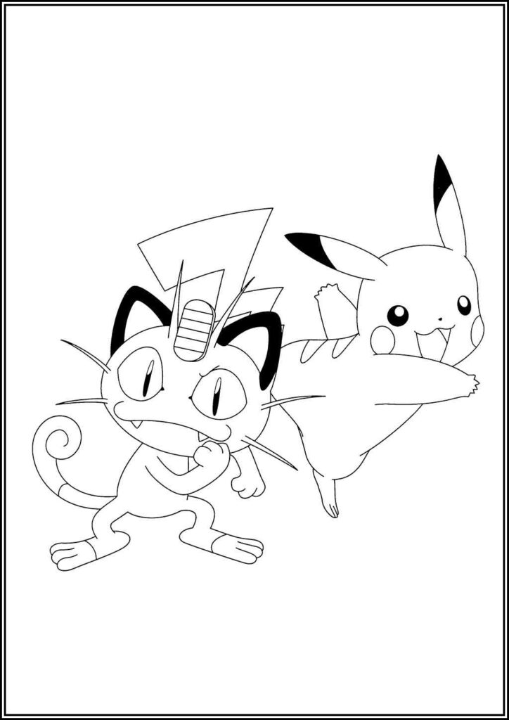 Meowth And Pikachu Coloring - TotalColoring.Com