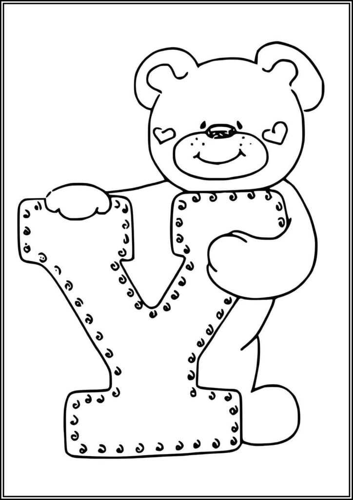 Cute Bear And Letter Y Coloring - TotalColoring.Com