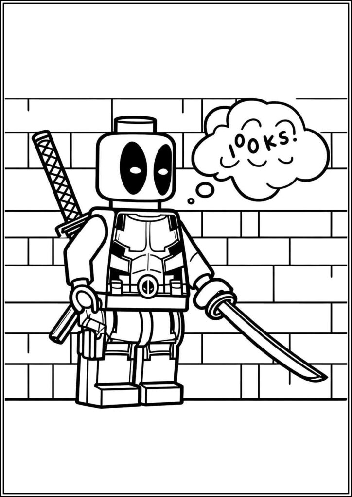 Lego Deadpool Thinking Coloring - TotalColoring.Com