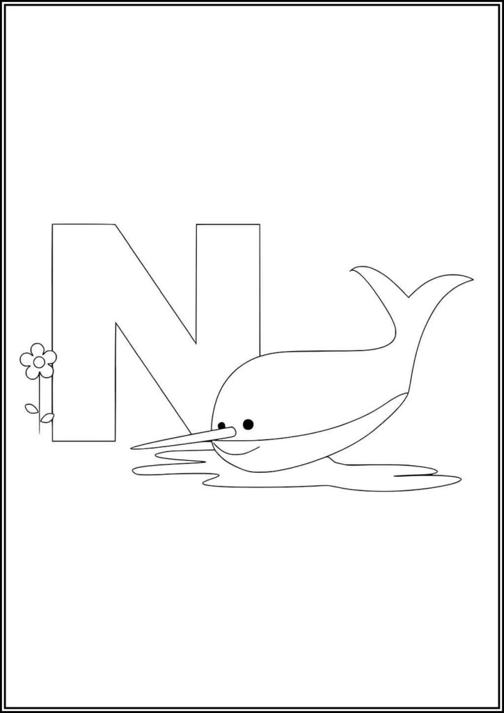 Letter N Is For Narwhal Coloring - TotalColoring.Com