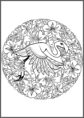 1708472584 739 Flamingo Flying With Leaves Madala Coloring - TotalColoring.Com