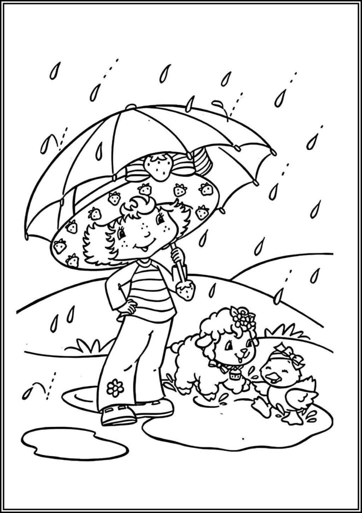 A Boy With Pets Hide From The Rain - TotalColoring.Com