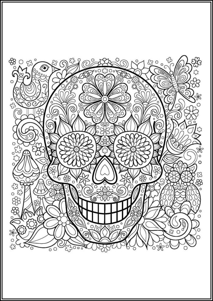 A Floral Ornament Adorns The Painting With A Skull - TotalColoring.Com