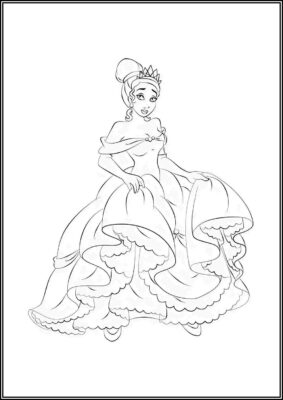 A Fluffy Blue Dress Adorns Tiana - TotalColoring.Com