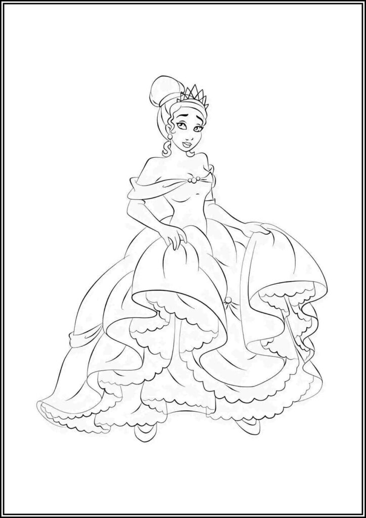 A Fluffy Blue Dress Adorns Tiana - TotalColoring.Com