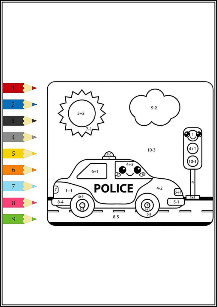 Adorable Police Car Color By Number - TotalColoring.Com