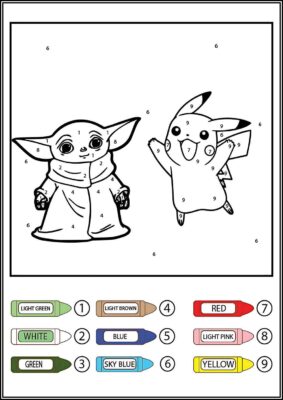 Baby Yoda And Pikachu Color By Number - TotalColoring.Com