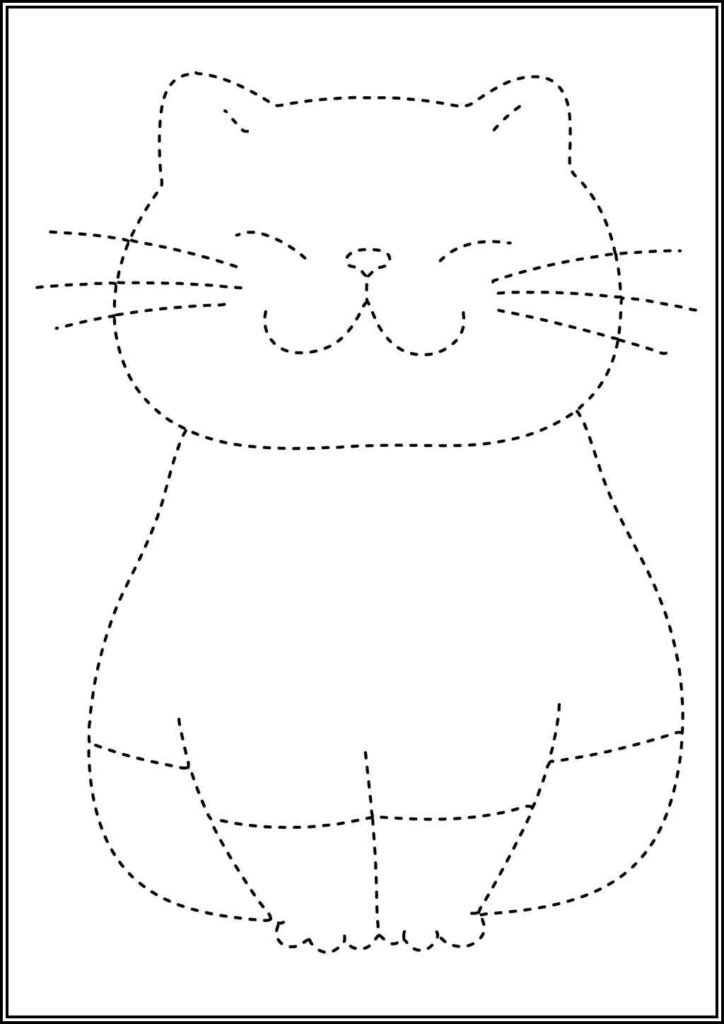 Adorable Cat Tracing Worksheet Coloring - TotalColoring.Com