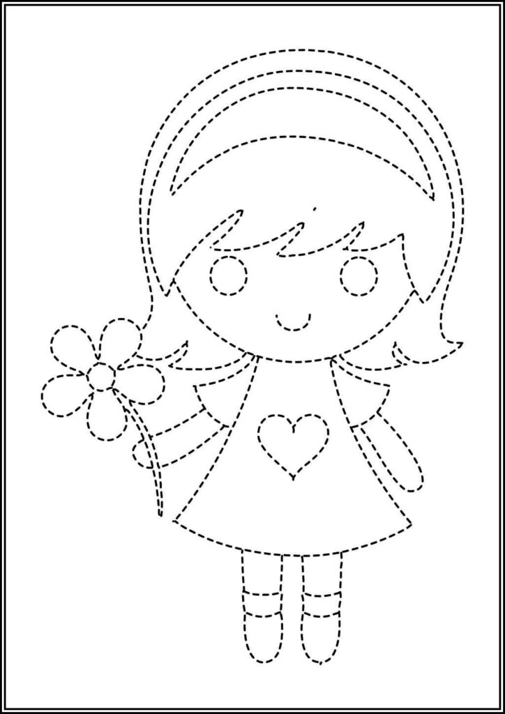 Adorable Girl Tracing Worksheet Coloring - TotalColoring.Com