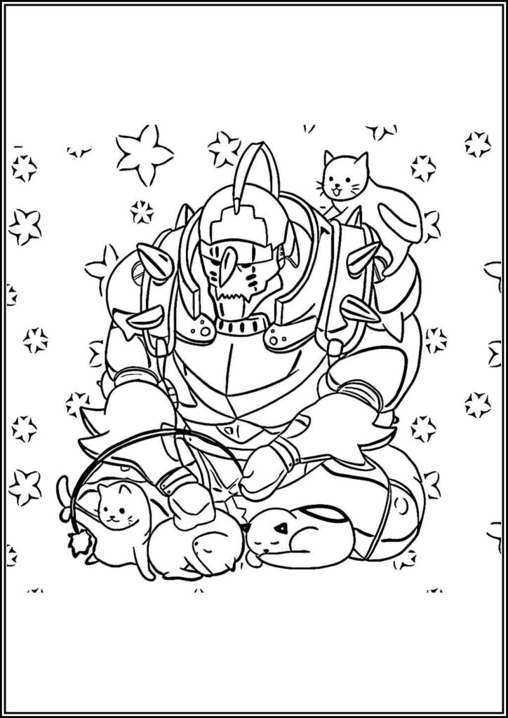 Alphonse Elric And Cats Coloring - TotalColoring.Com