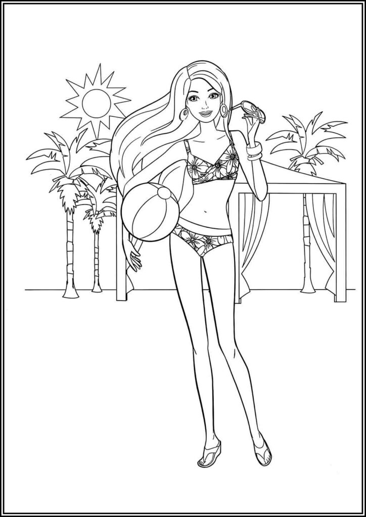 Barbie And Beach Ball Coloring - TotalColoring.Com