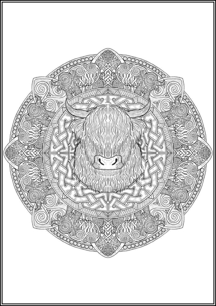 Beautiful Cow Mandala Coloring - TotalColoring.Com