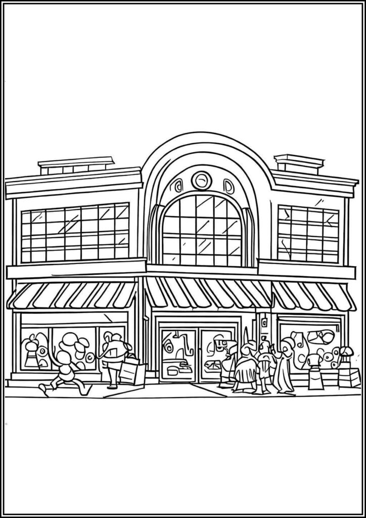 Big Shopping Mall Coloring - TotalColoring.Com