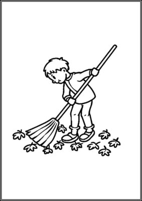 Boy Raking Leaves Coloring - TotalColoring.Com