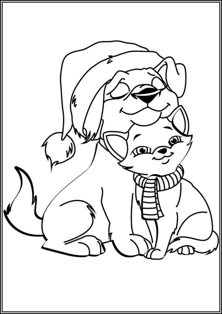 Christmas Dog And Cat Coloring - TotalColoring.Com