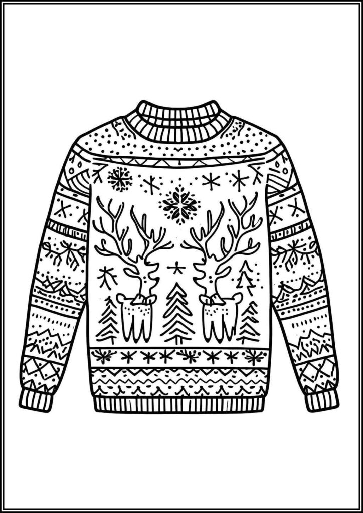 Christmas Sweater With Reindeers Coloring - TotalColoring.Com