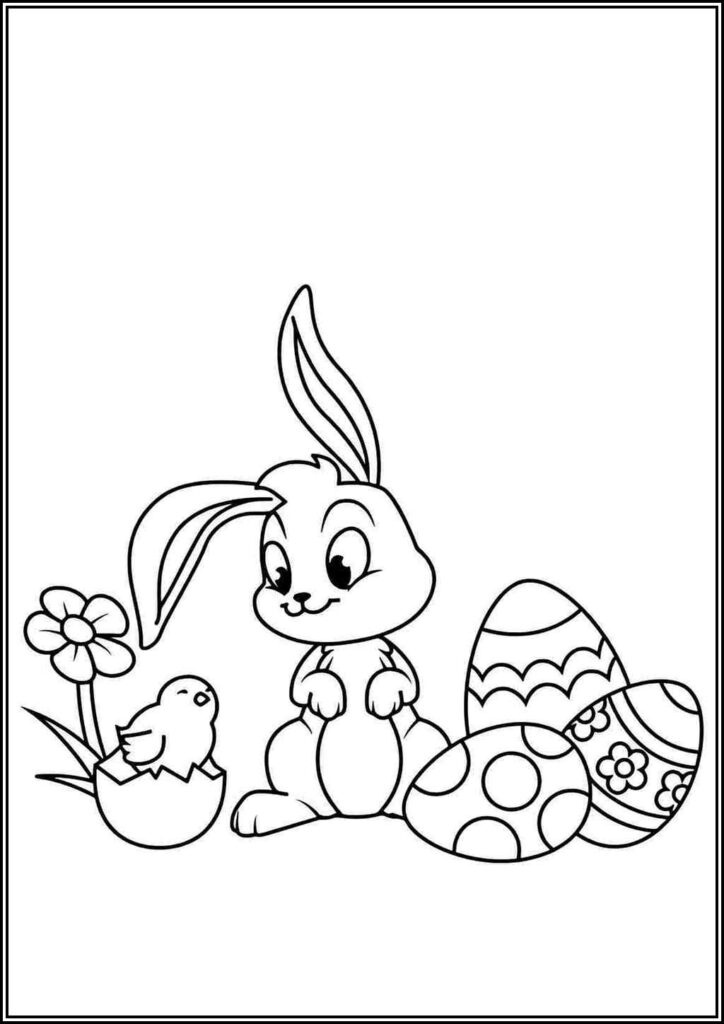 Cute Bunny Communicates With A Chick Coloring - TotalColoring.Com