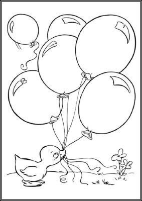 Duckling And Balloons Coloring - TotalColoring.Com