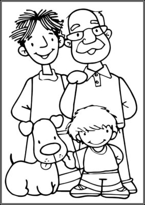 Family And Their Puppy Coloring - TotalColoring.Com