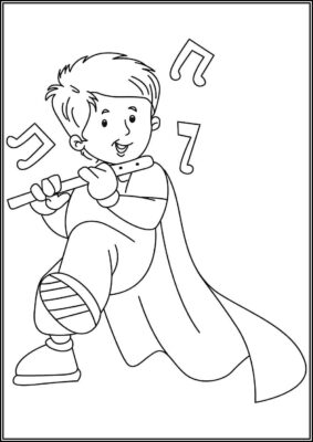 Fun Boy With Flute Coloring - TotalColoring.Com