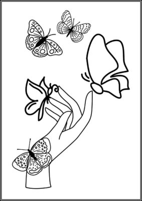 Hand And Butterflies Coloring - TotalColoring.Com