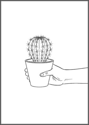 Hand Holding Cactus Pot Coloring - TotalColoring.Com