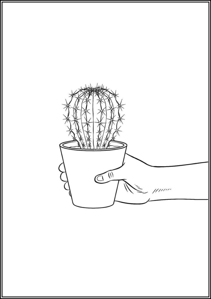 Hand Holding Cactus Pot Coloring - TotalColoring.Com