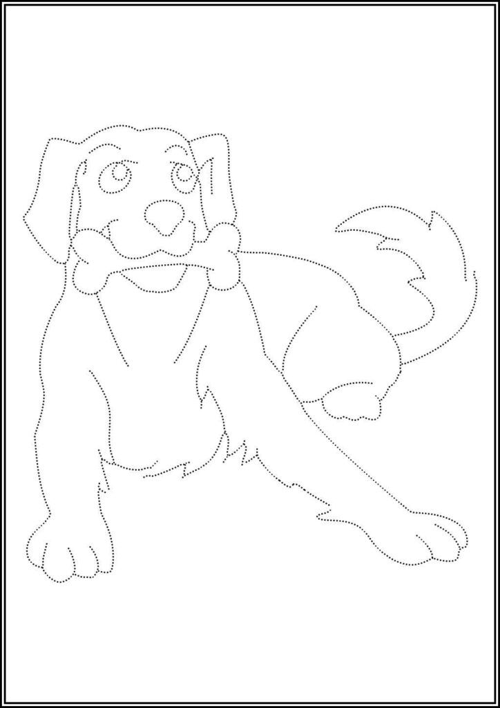 Happy Dog Tracing Worksheet Coloring - TotalColoring.Com