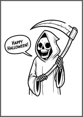 Happy Halloween Grim Reaper Coloring - TotalColoring.Com