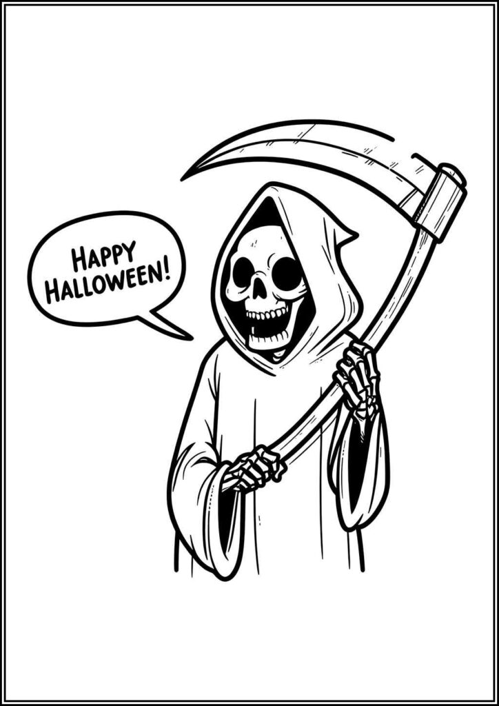 Happy Halloween Grim Reaper Coloring - TotalColoring.Com