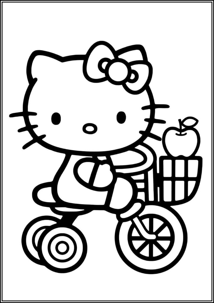 Hello Kitty On Tricycle Coloring - TotalColoring.Com