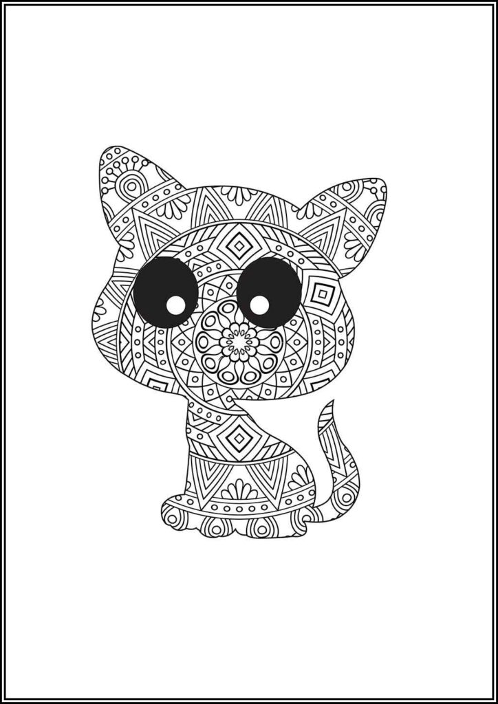 Kawaii Cat Mandala Coloring - TotalColoring.Com