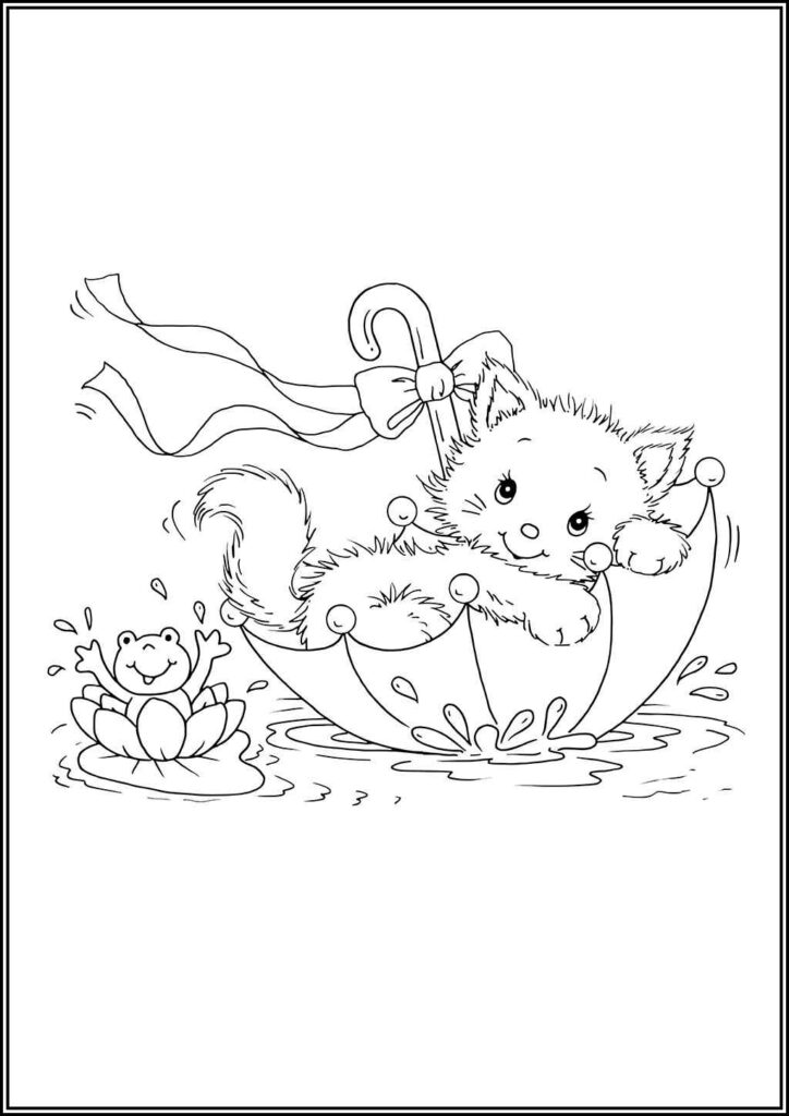 Kitten And A Frog Coloring - TotalColoring.Com