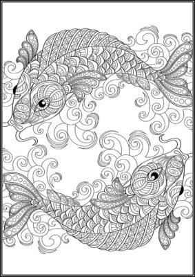 Koi Fishes For Adults Coloring - TotalColoring.Com