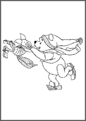 Piglet And Pooh Ice Skating Coloring - TotalColoring.Com