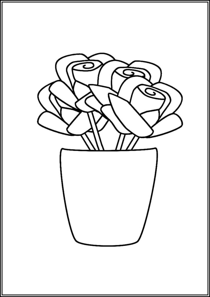 Roses In Flower Pot Coloring - TotalColoring.Com