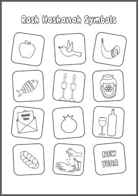 Rosh Hashanah Symbols Coloring - TotalColoring.Com