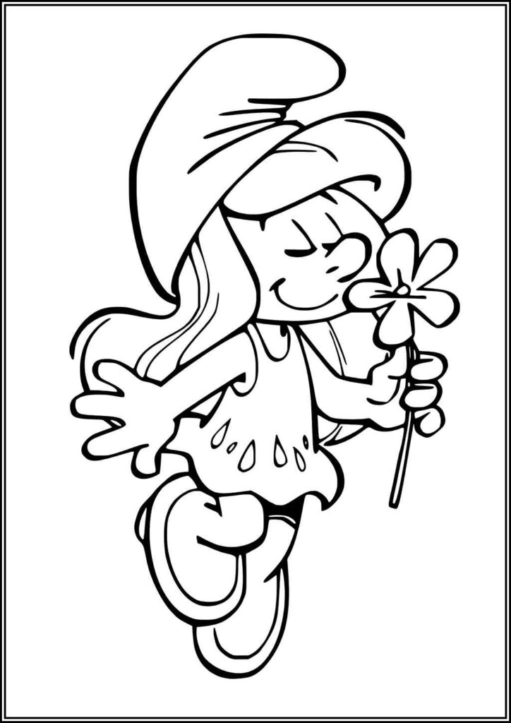 Smurfette With A Flower Coloring - TotalColoring.Com