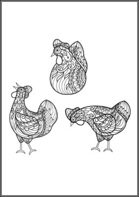 Three Chickens Mandala Coloring - TotalColoring.Com