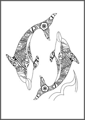 Two Dolphins Swimming Mandala Coloring - TotalColoring.Com