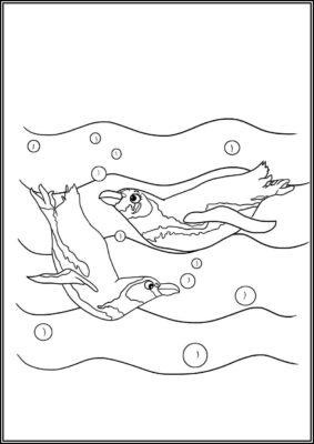 Two Penguins Swimming Coloring - TotalColoring.Com